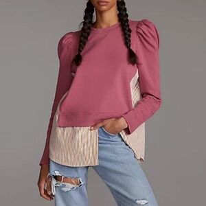 Anthropologie Mauve Pink Puff-Sleeve Mixed-Media Blouse